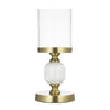 Kez Hurricane Candle Holder | White Marble | 11" Turned Gold Accent