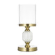 Kez Hurricane Candle Holder | White Marble | 11" Turned Gold Accent