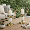 Kez Hurricane Candle Holder | White Marble | 11" Turned Gold Accent