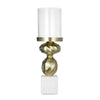 Hurricane Candle Holder | White Marble Base | 14" Turned Gold Accent