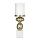 Hurricane Candle Holder | White Marble Base | 14" Turned Gold Accent