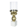 Hurricane Candle Holder | White Marble Base | 14" Turned Gold Accent