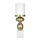 Hurricane Candle Holder | White Marble Base | 14" Turned Gold Accent