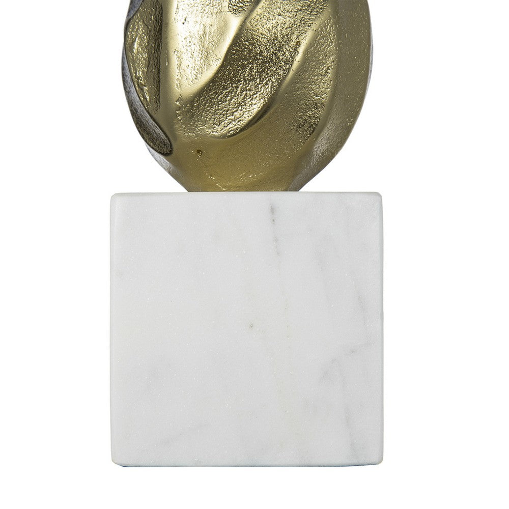 Hurricane Candle Holder | White Marble Base | 14" Turned Gold Accent