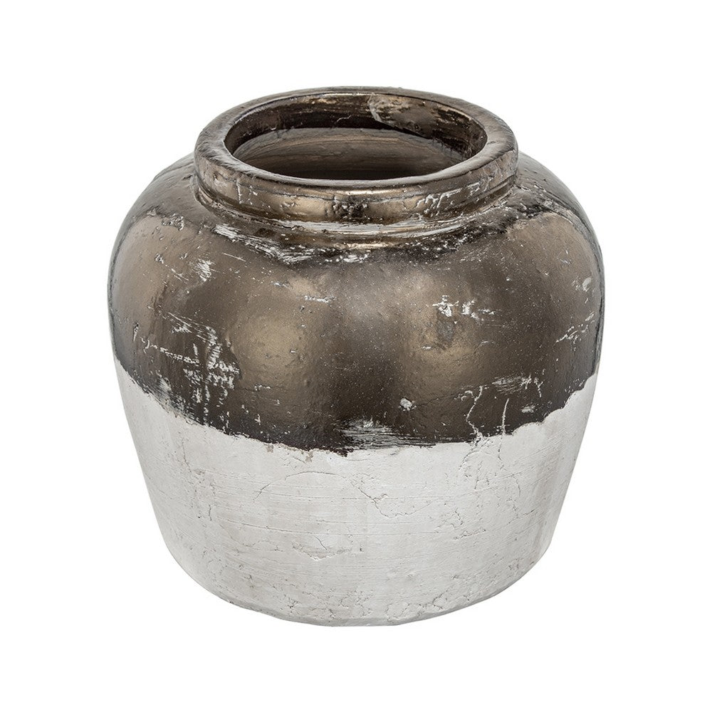 Accent Flower Vase | Rustic Bronze & Silver Terracotta | 13" Round