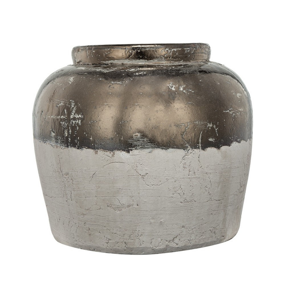 Accent Flower Vase | Rustic Bronze & Silver Terracotta | 13" Round