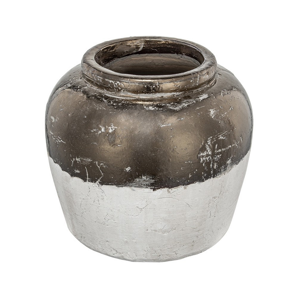 Accent Flower Vase | Rustic Bronze & Silver Terracotta | 13" Round
