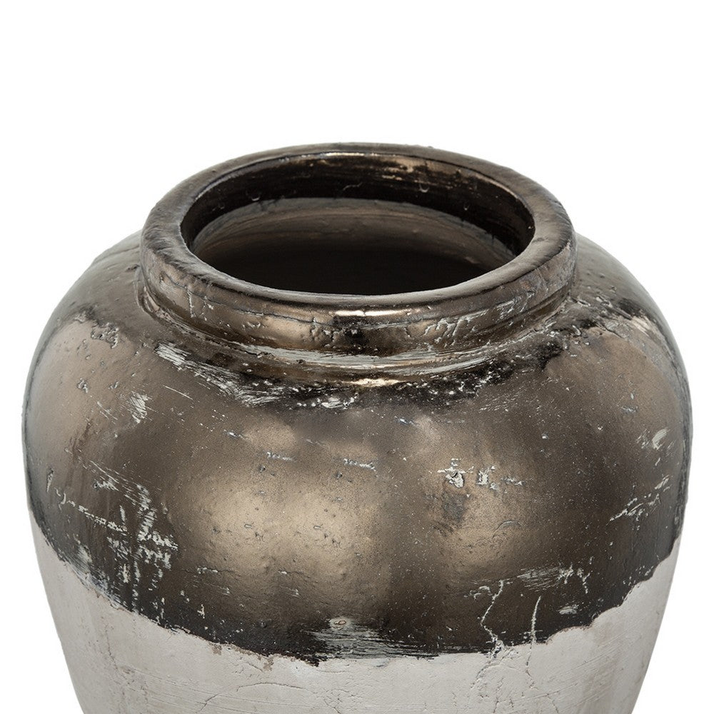 Accent Flower Vase | Rustic Bronze & Silver Terracotta | 13" Round