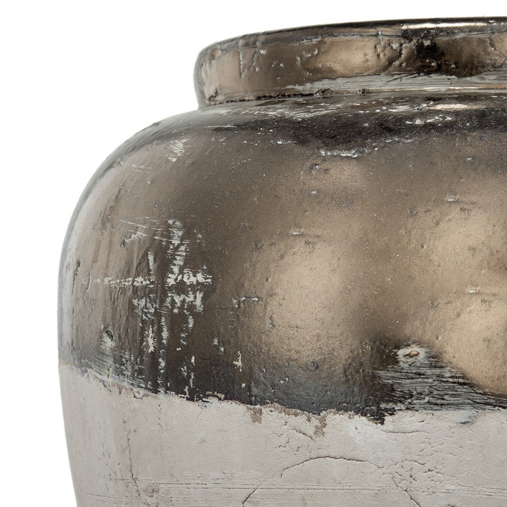 Accent Flower Vase | Rustic Bronze & Silver Terracotta | 13" Round