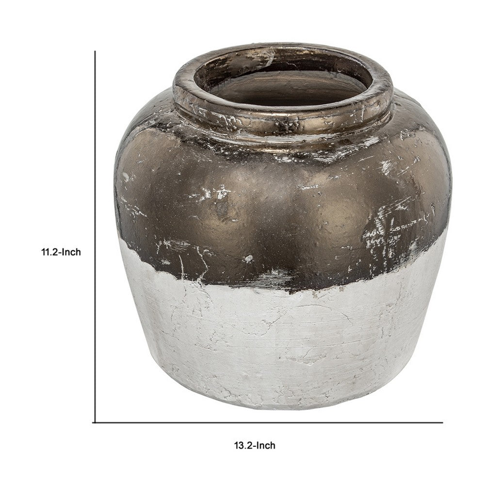 Accent Flower Vase | Rustic Bronze & Silver Terracotta | 13" Round