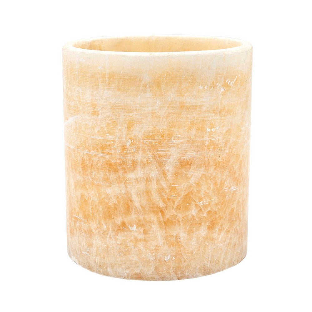 Decorative Candle Holder | Boho Yellow Stone Cylindrical Body | 6"