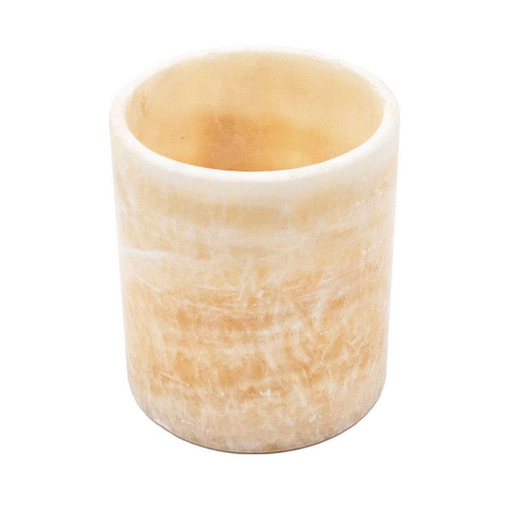 Decorative Candle Holder | Boho Yellow Stone Cylindrical Body | 6"