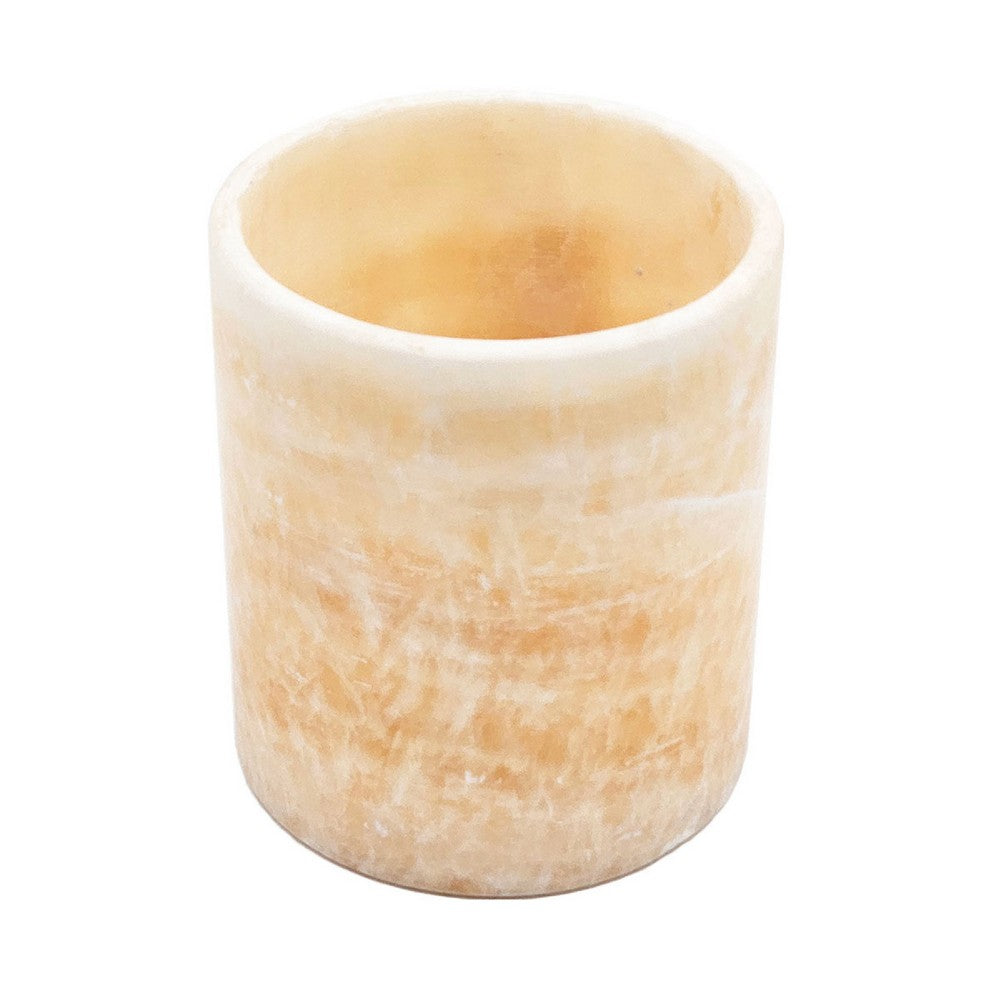 Decorative Candle Holder | Boho Yellow Stone Cylindrical Body | 6"