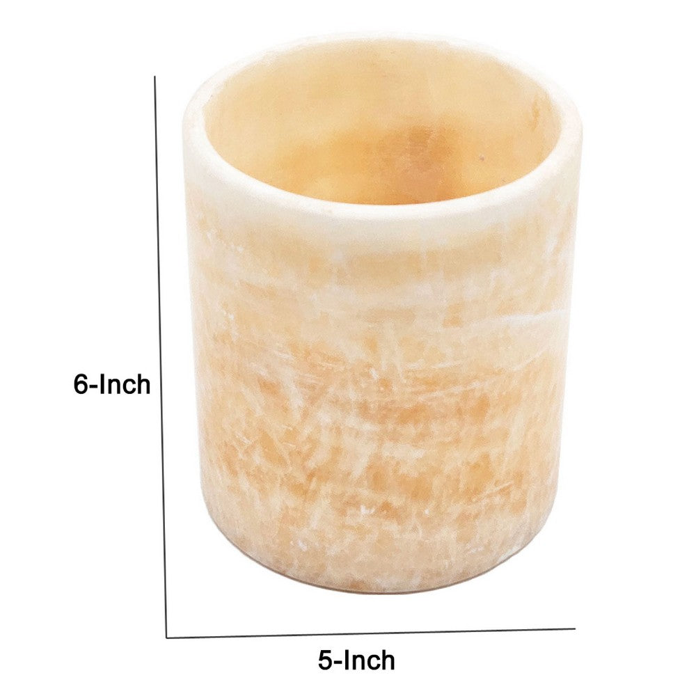 Decorative Candle Holder | Boho Yellow Stone Cylindrical Body | 6"