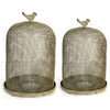 Vintage Candle Holder Set of 2 | Sparrow Accent Mesh Dome Design | Gray