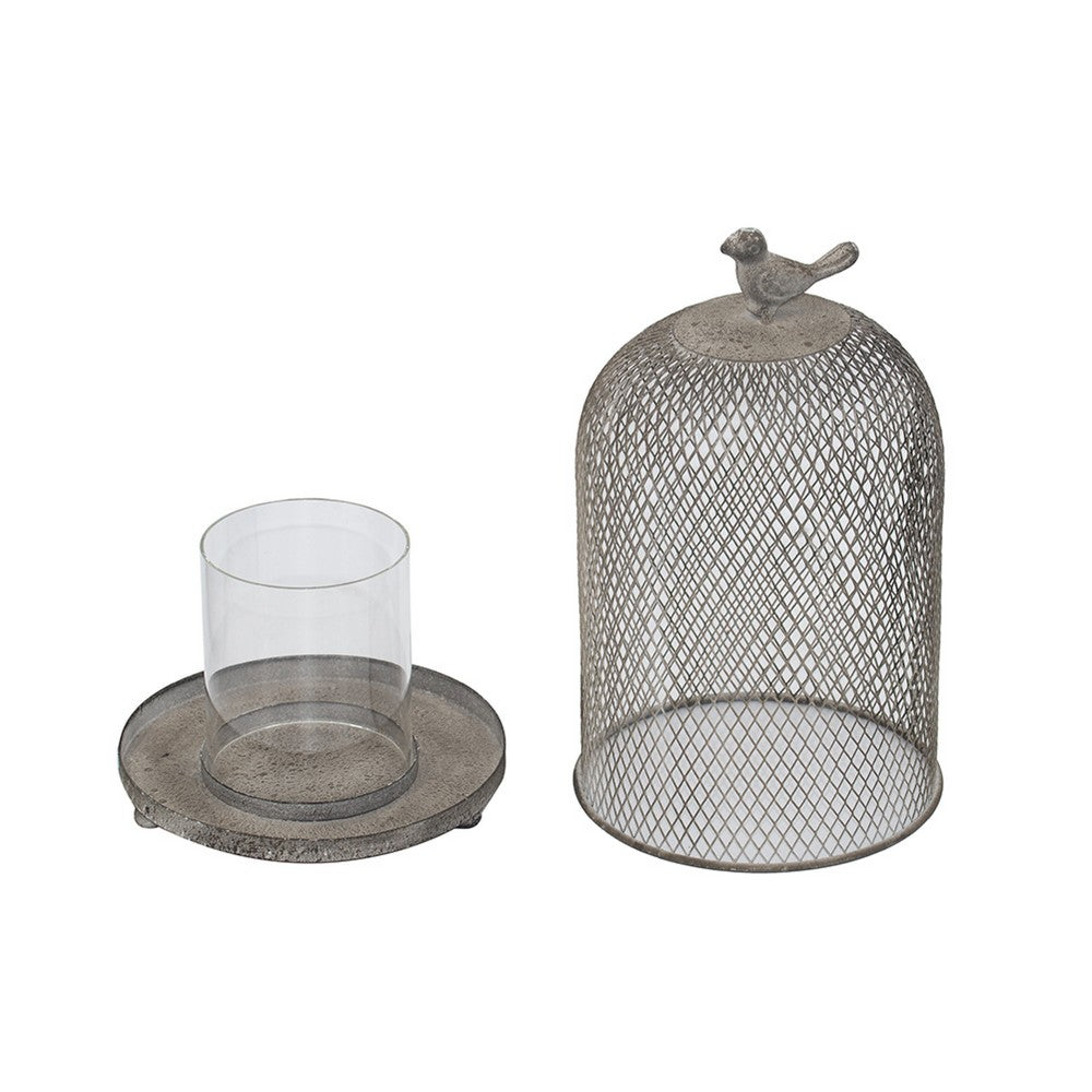 Vintage Candle Holder Set of 2 | Sparrow Accent Mesh Dome Design | Gray