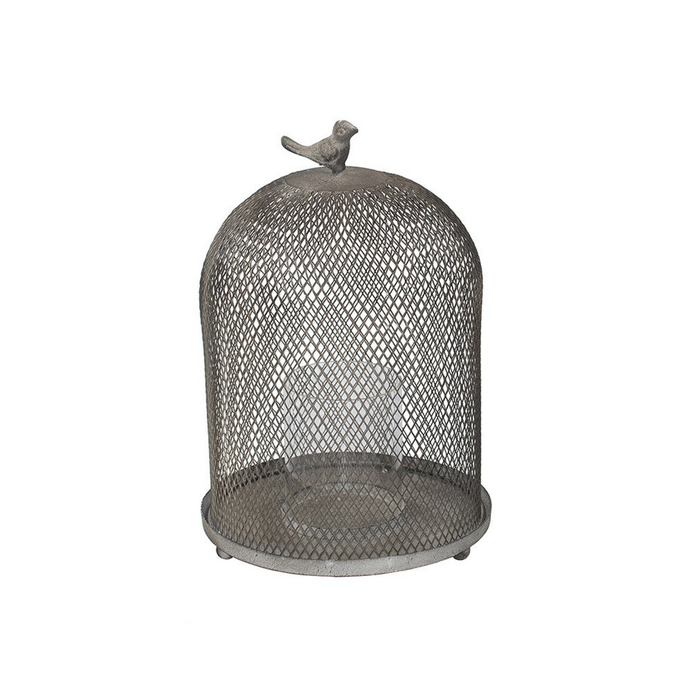 Vintage Candle Holder Set of 2 | Sparrow Accent Mesh Dome Design | Gray
