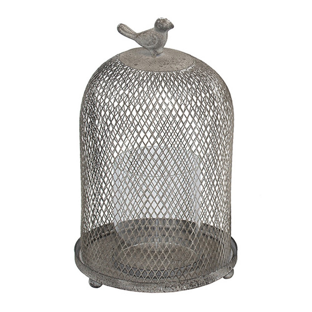 Vintage Candle Holder Set of 2 | Sparrow Accent Mesh Dome Design | Gray
