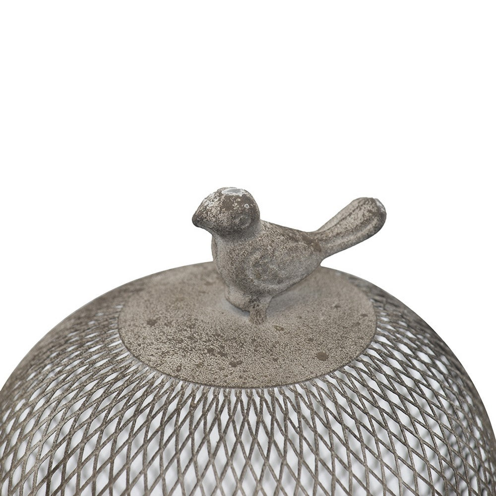 Vintage Candle Holder Set of 2 | Sparrow Accent Mesh Dome Design | Gray