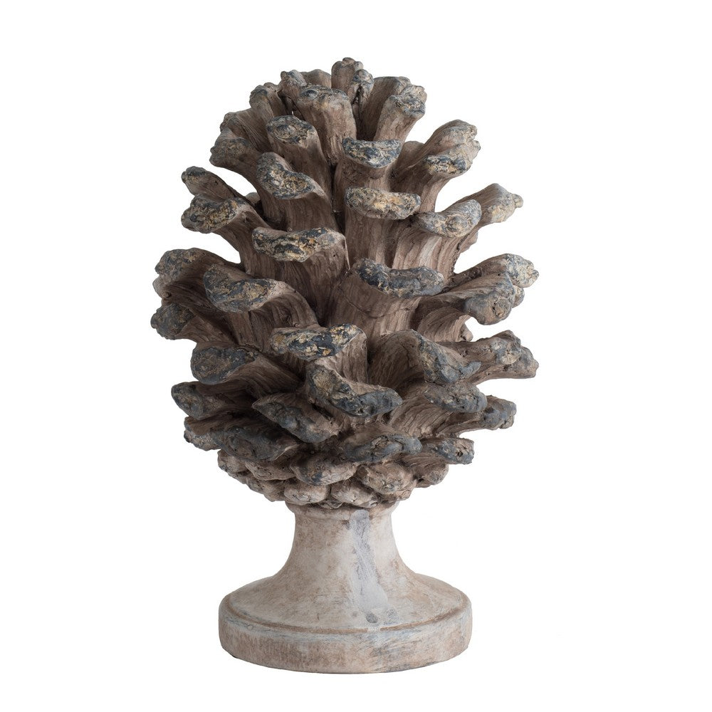 Hazel Accent Decor | 11" Pine Cone Polyresin Sculpture | Gray Rustic Style