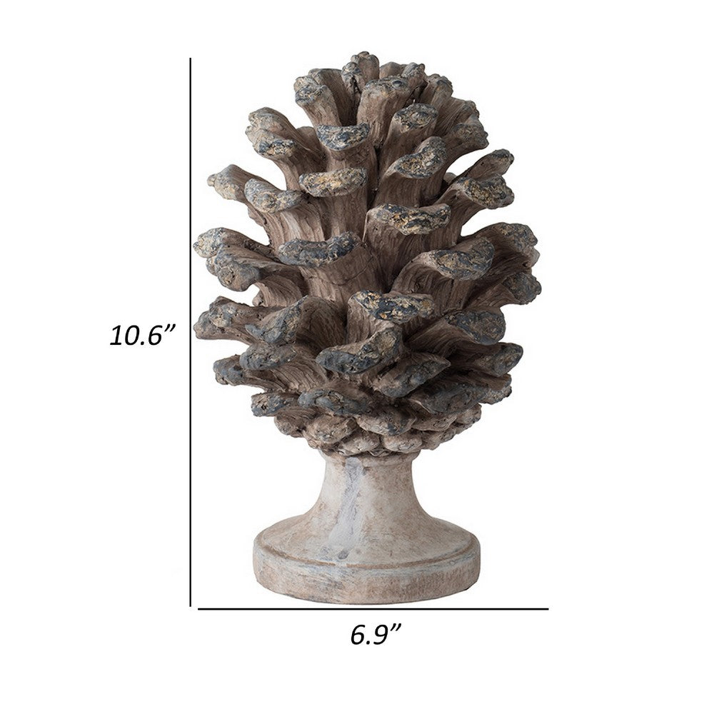 Hazel Accent Decor | 11" Pine Cone Polyresin Sculpture | Gray Rustic Style