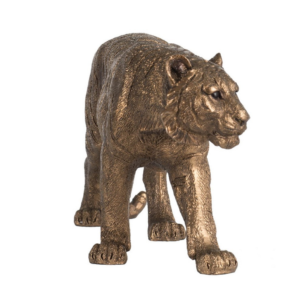 Crouching Tiger Accent Decor | Realistic 11" Bronze Polyresin Sculpture