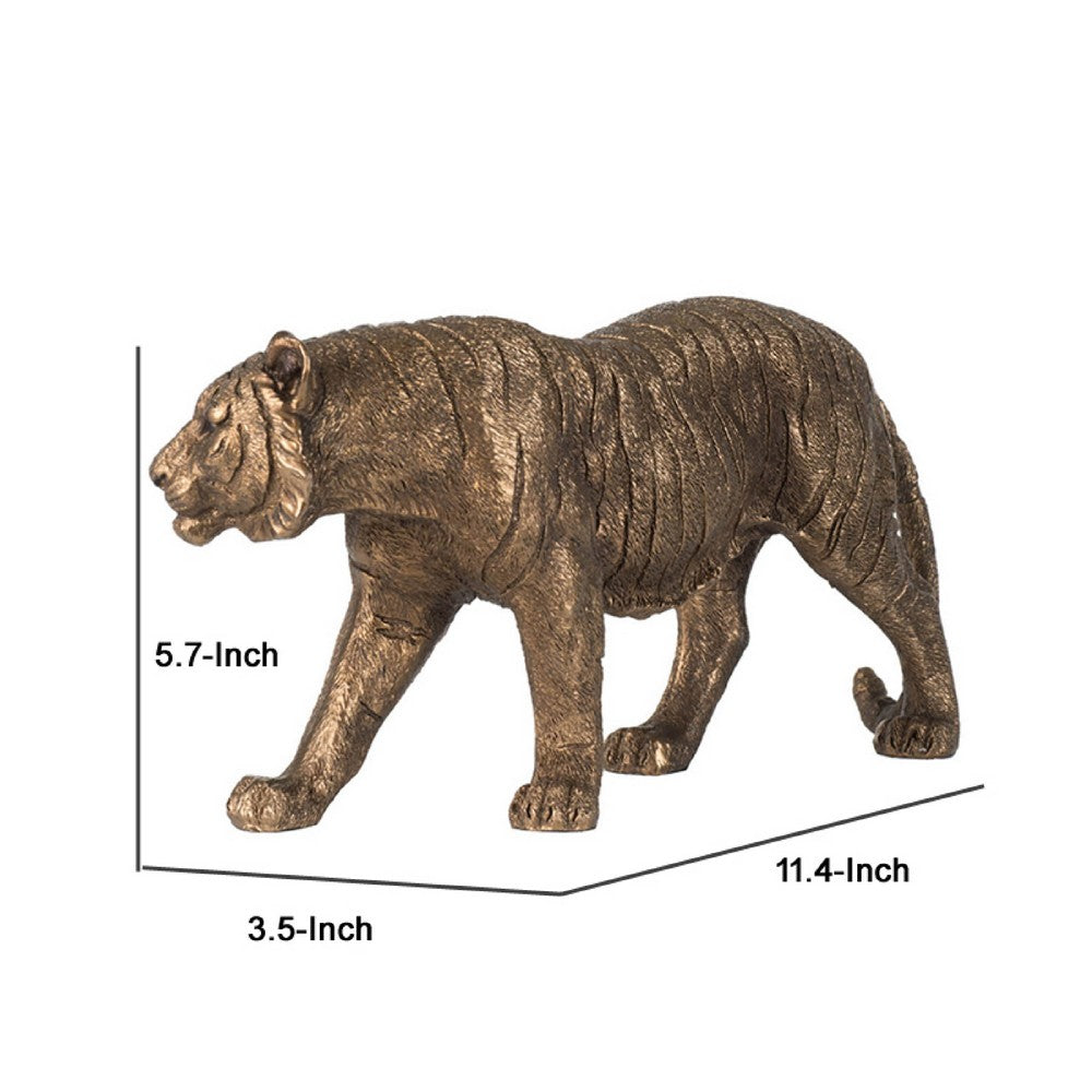 Crouching Tiger Accent Decor | Realistic 11" Bronze Polyresin Sculpture