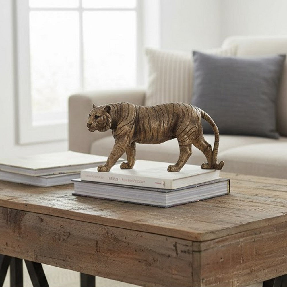 Crouching Tiger Accent Decor | Realistic 11" Bronze Polyresin Sculpture