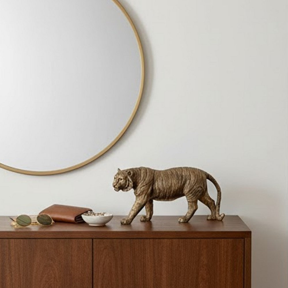 Crouching Tiger Accent Decor | Realistic 11" Bronze Polyresin Sculpture