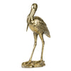 Standing Crane Figurine | 16" Antique Gold Resin | Textured Feathers