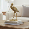 Standing Crane Figurine | 16" Antique Gold Resin | Textured Feathers