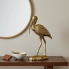 Standing Crane Figurine | 16" Antique Gold Resin | Textured Feathers