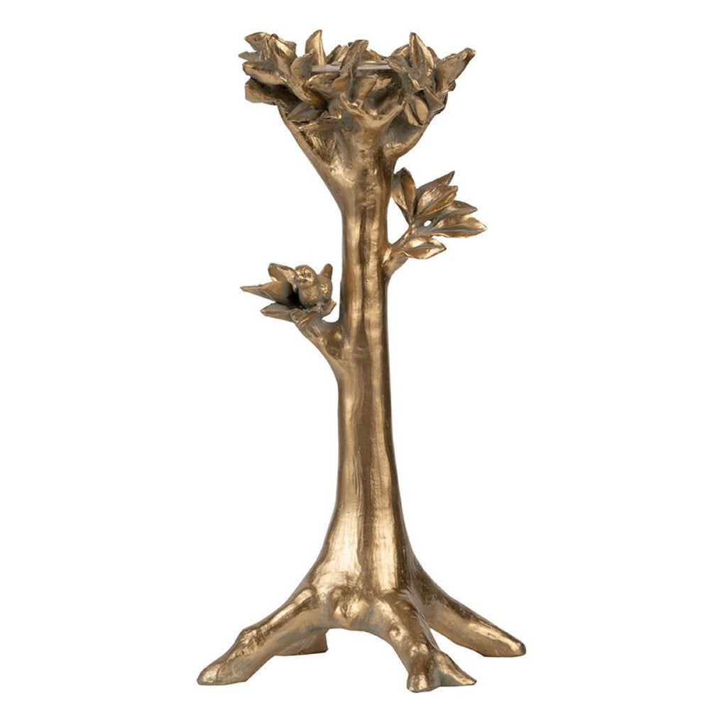 Tree Candle Holder Stand | 13" Decorative Design | Antique Gold Resin