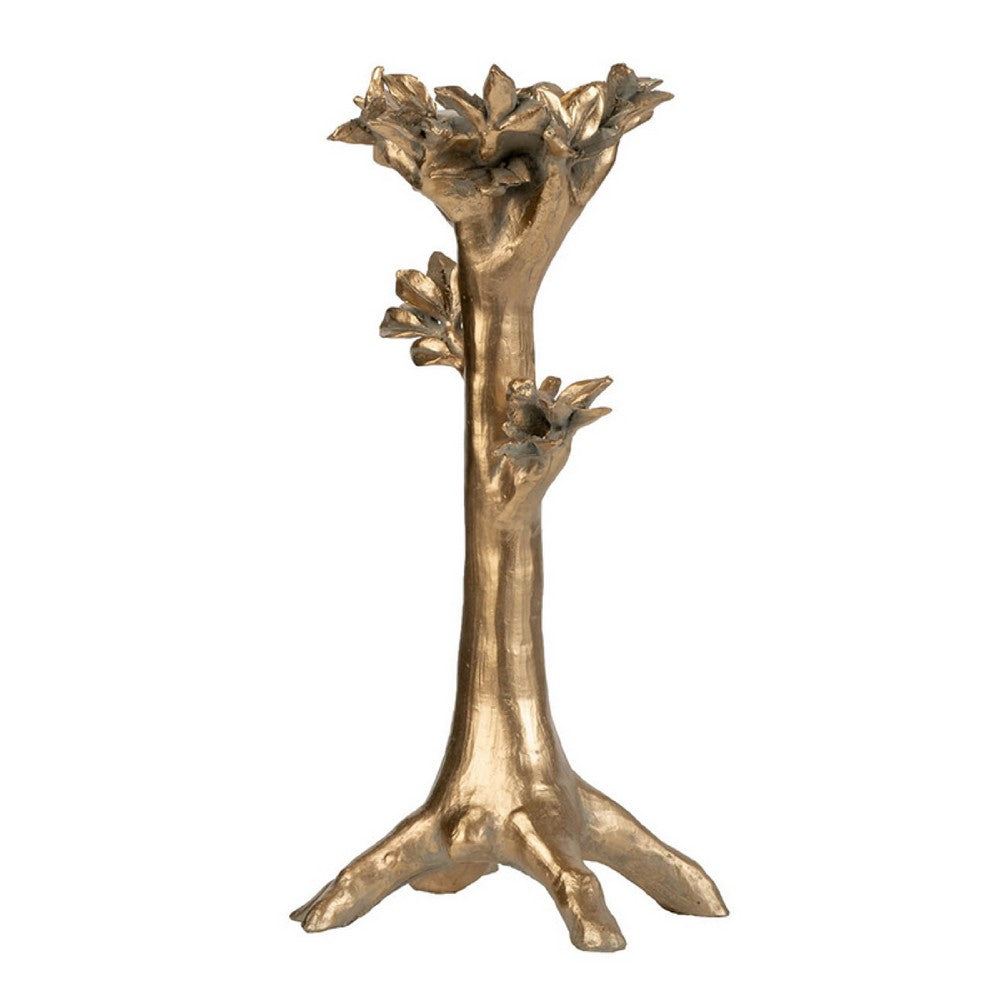 Tree Candle Holder Stand | 13" Decorative Design | Antique Gold Resin