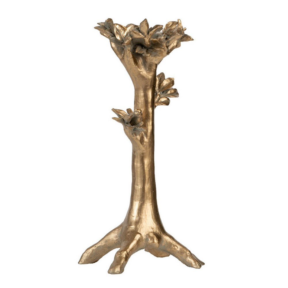 Tree Candle Holder Stand | 13" Decorative Design | Antique Gold Resin