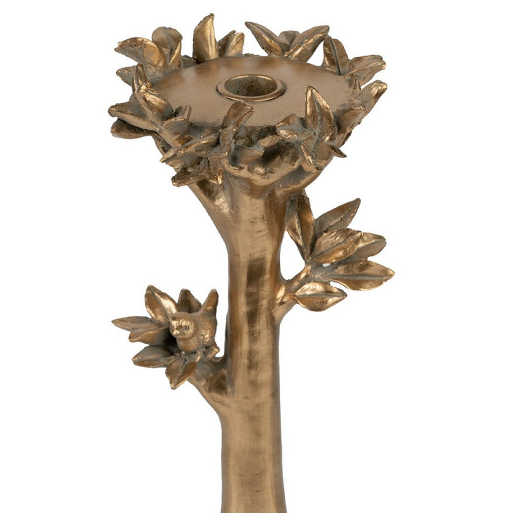 Tree Candle Holder Stand | 13" Decorative Design | Antique Gold Resin