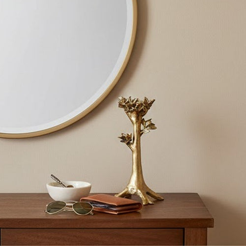 Tree Candle Holder Stand | 13" Decorative Design | Antique Gold Resin