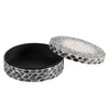 Decorative Box | 10" Round White | Black Mother of Pearl Inlay | Capiz