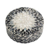 Decorative Box | 10" Round White | Black Mother of Pearl Inlay | Capiz
