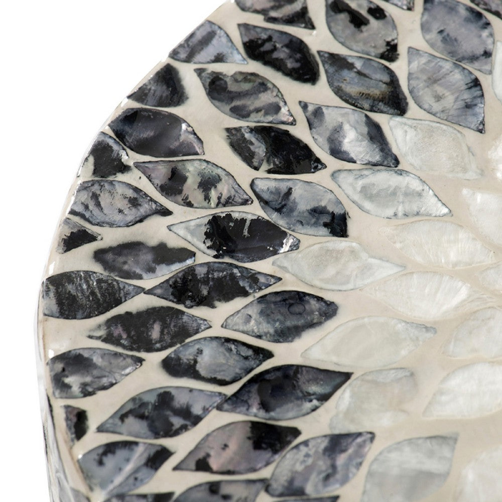 Decorative Box | 10" Round White | Black Mother of Pearl Inlay | Capiz