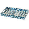 Decorative Tray | 14" Capiz Geometric Pattern | Retro Blue and White