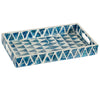 Decorative Tray | 14" Capiz Geometric Pattern | Retro Blue and White
