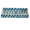Decorative Tray | 14" Capiz Geometric Pattern | Retro Blue and White
