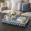 Decorative Tray | 14" Capiz Geometric Pattern | Retro Blue and White