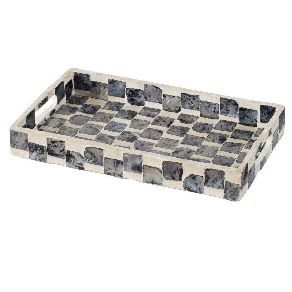 Decorative Tray | 14" Capiz Checkered Pattern | Retro Black and White