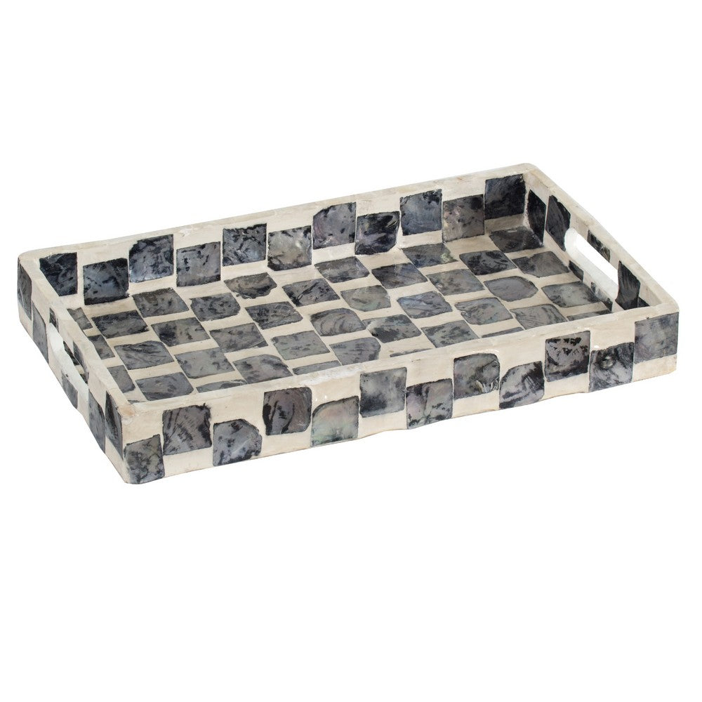 Decorative Tray | 14" Capiz Checkered Pattern | Retro Black and White