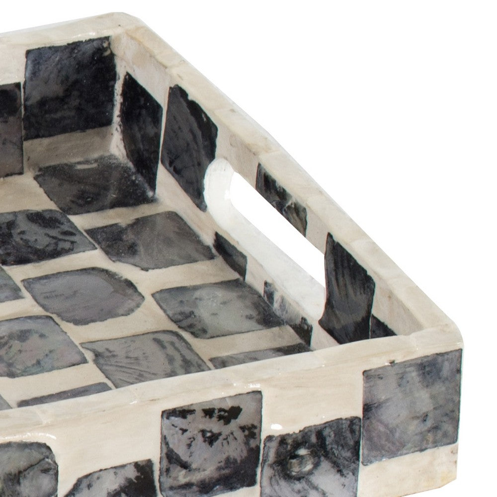 Decorative Tray | 14" Capiz Checkered Pattern | Retro Black and White