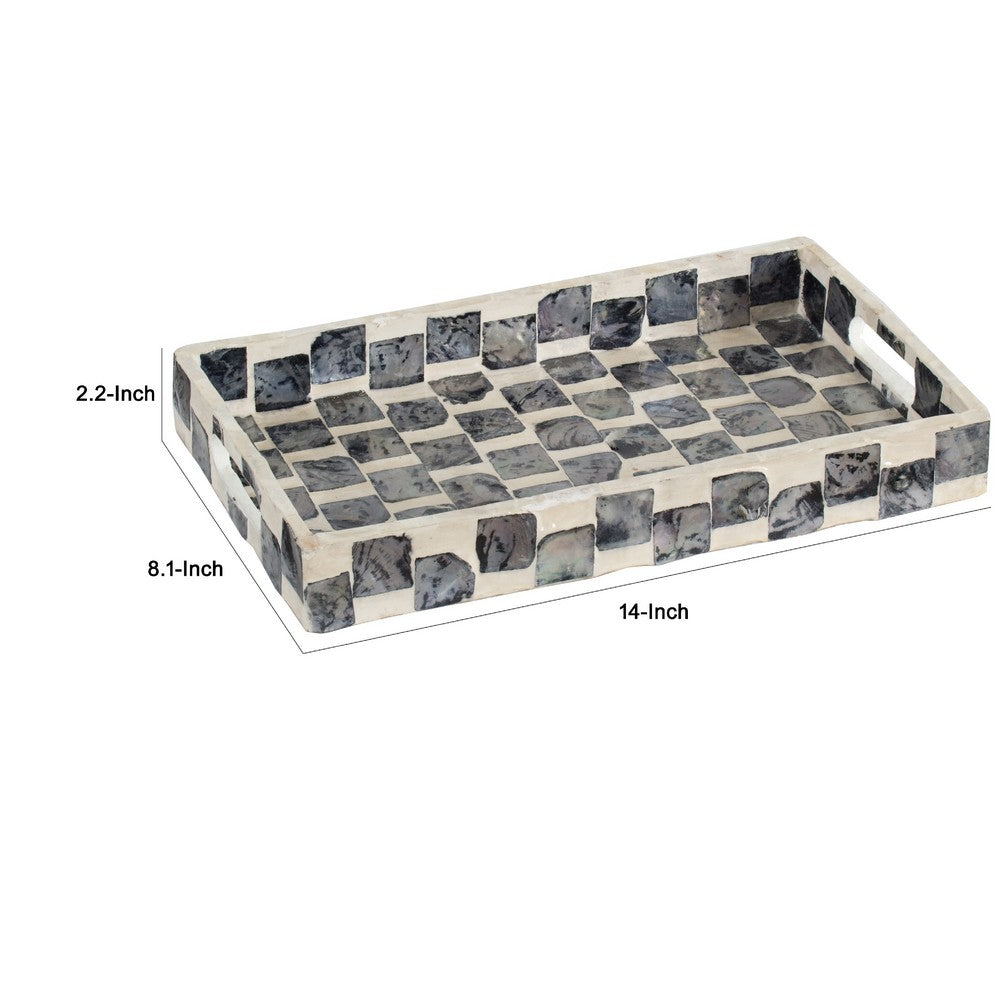 Decorative Tray | 14" Capiz Checkered Pattern | Retro Black and White