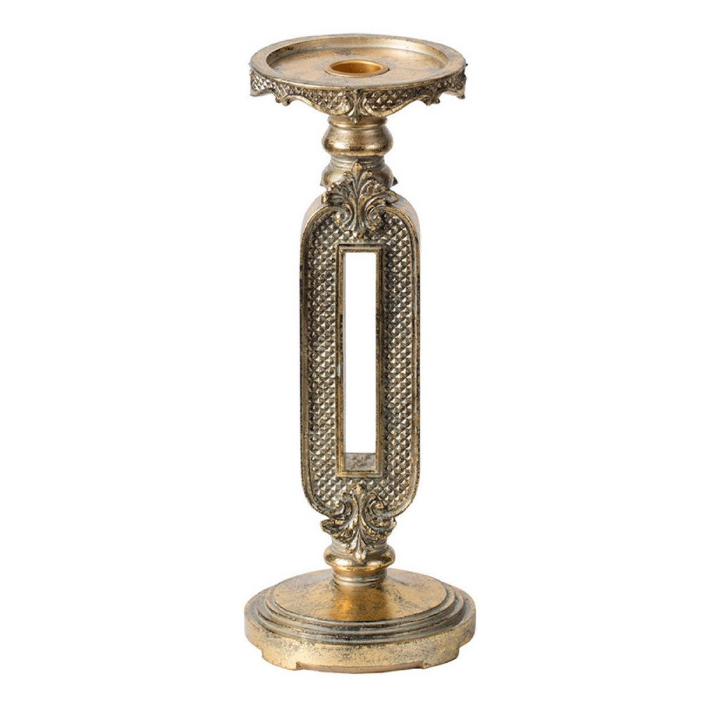 Candle Holder | Antique Gold Tabletop Accent | 11" Classic Keyhole Stem