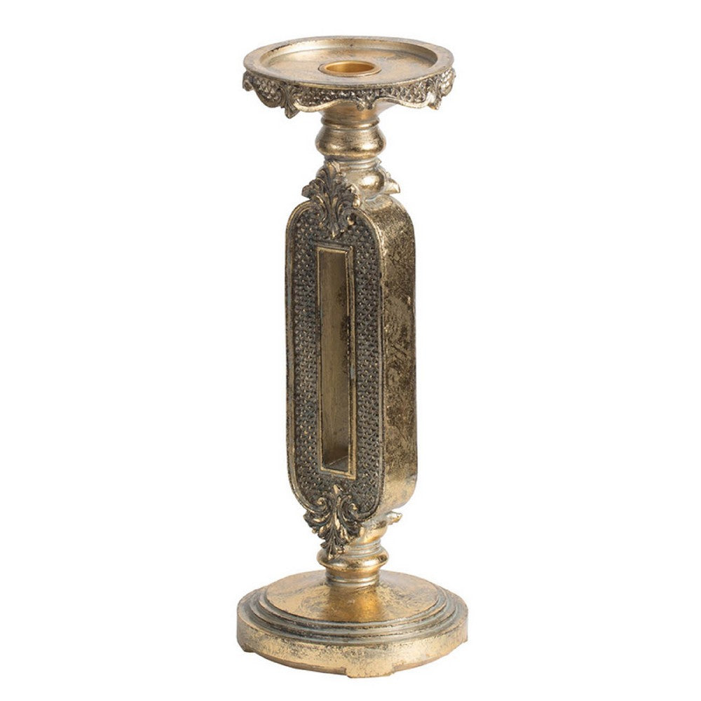 Candle Holder | Antique Gold Tabletop Accent | 11" Classic Keyhole Stem